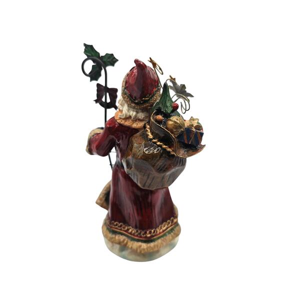 Vintage Rustic Santa Claus Christmas Figurine w/ Holly Staff & Toy Sack - Picture 3 of 5